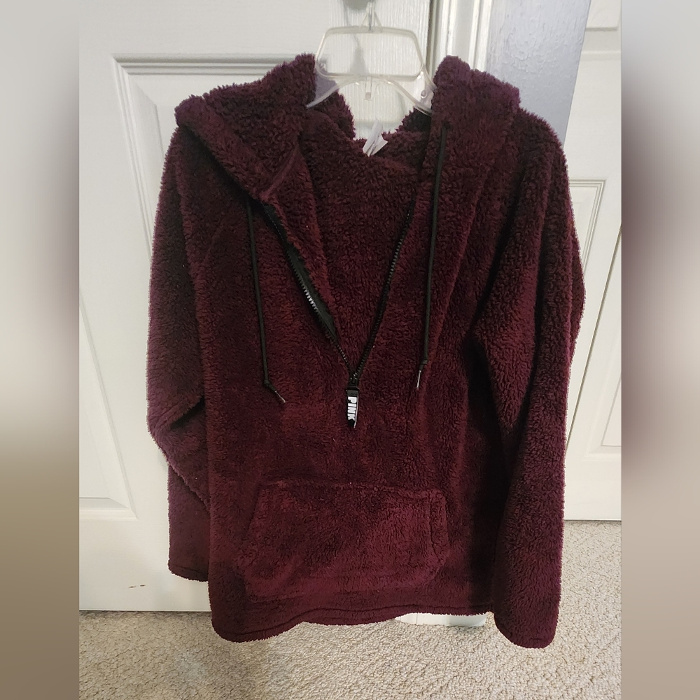 PINK Victoria's Secret Burgendy Jacket Soft Fleece Hoodie